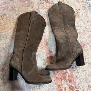 Vintage Y2K grey / brown leather heeled boots